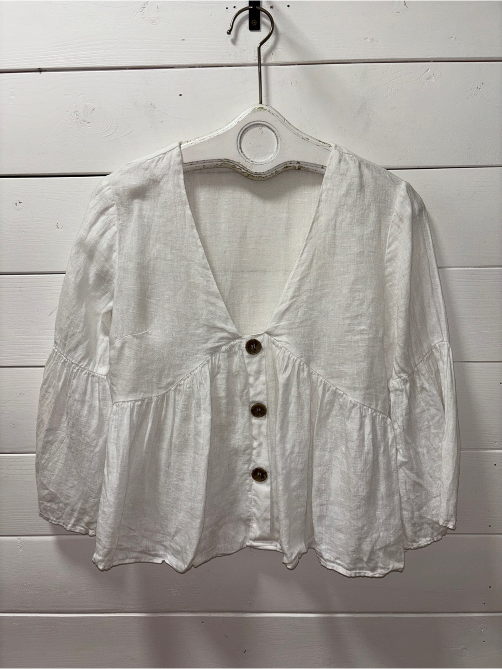 ZARA White Linen Blend Peplum Blouse – Size S - Picture 7 of 9
